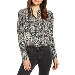 Something Navy Utility Blouse Ivory Birch Leopard Size XXS